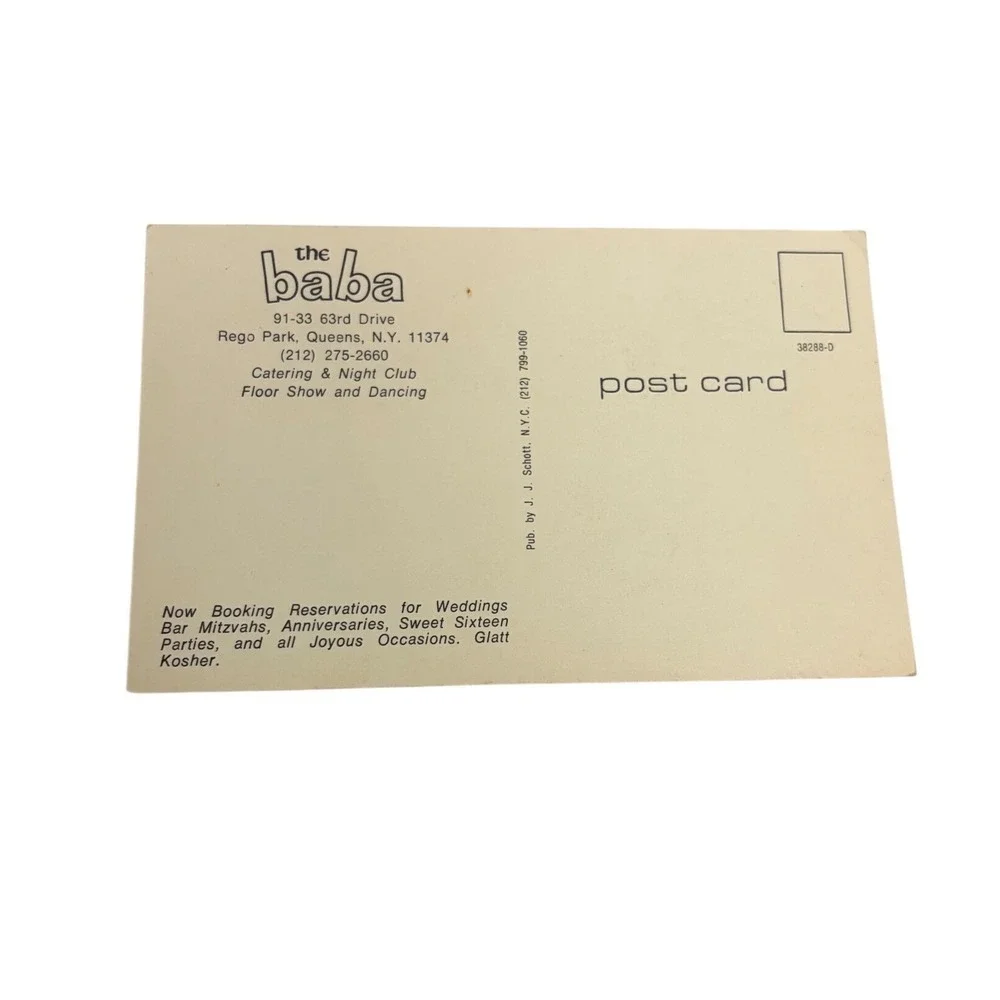 Vintage The Baba Catering Nite Club Postcard Rego Park Queens NY 38288-D